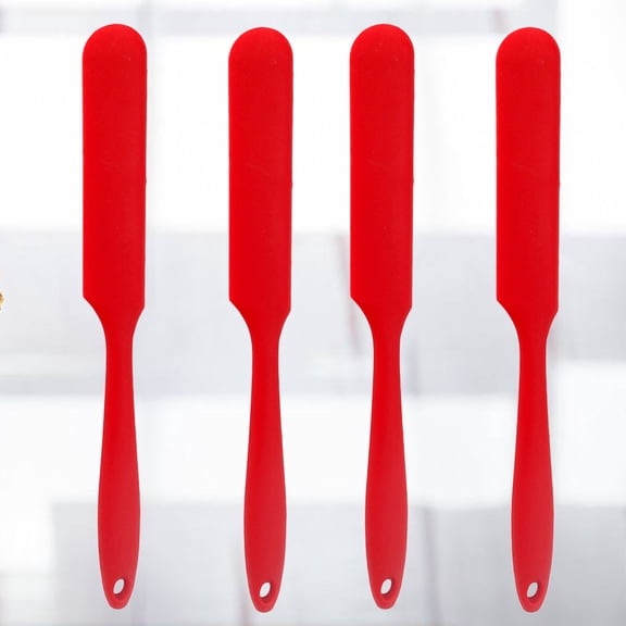 BESTYASH 4-Piece Silicone Scraper Set with Red Flat Spatula for Baking and Pastry Tools, and