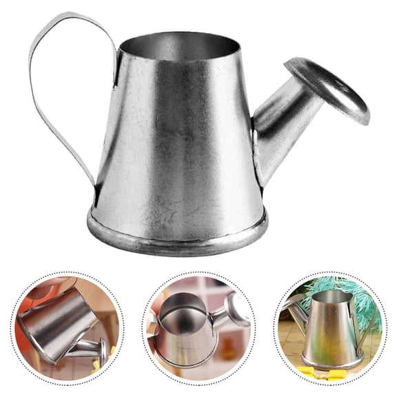 BESTYASH 4Pcs Small Watering Can Silver Iron Miniature Style Table Decor Collectors