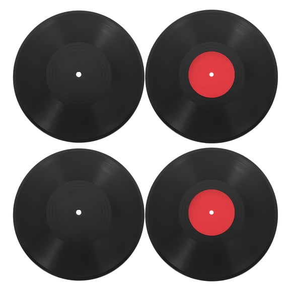 BESTYASH 4Pcs Vintage Record Album Wall Art with Black Vinyl Texture for Decorative Retro Music Room