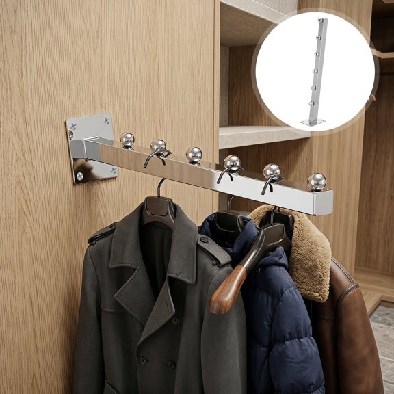 BESTYASH 4Pcs Wall Mounted Clothes Hanger Rack Plated Silver Metal Waterfall Hooks for Retail and Home Display