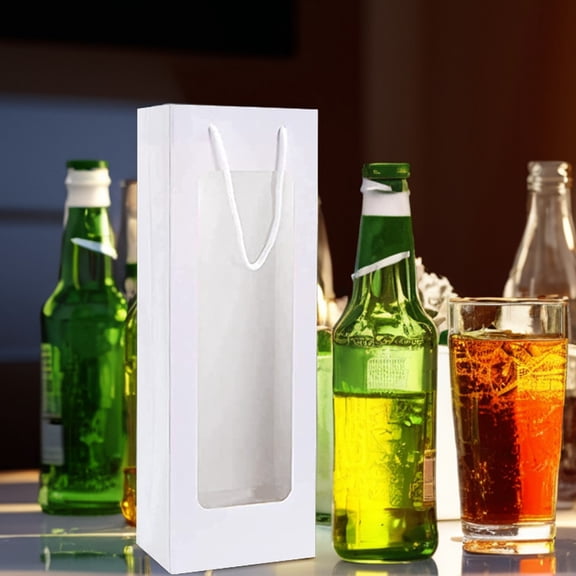 BESTYASH 4Pcs White Paper Wine Tote with Transparent Window Elegant Wine Bottle Wrap for Birthdays