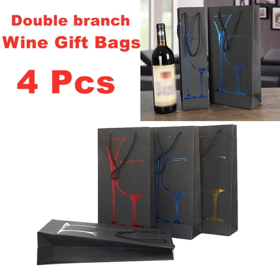 BESTYASH 4Pcs Wine Carry Bag Black Reusable Sturdy Single Bottle Tote for Red Wine Packaging