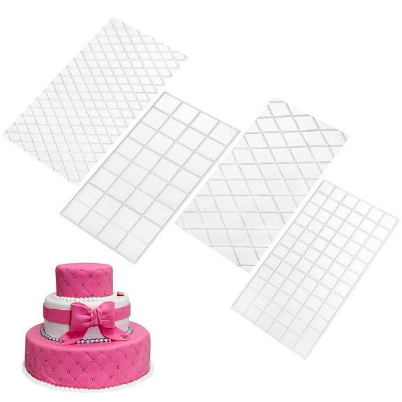 BESTYASH 4pcs Cake Baking Mold Set with Grid Fondant Lace Texture Impression Mat