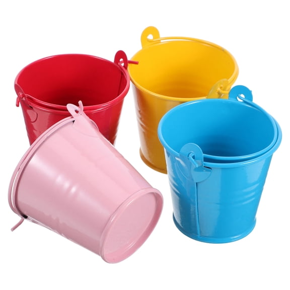 BESTYASH 4-Pack Decorative Dark Yellow Iron Buckets for Home, Garden, and Cute Display Designs