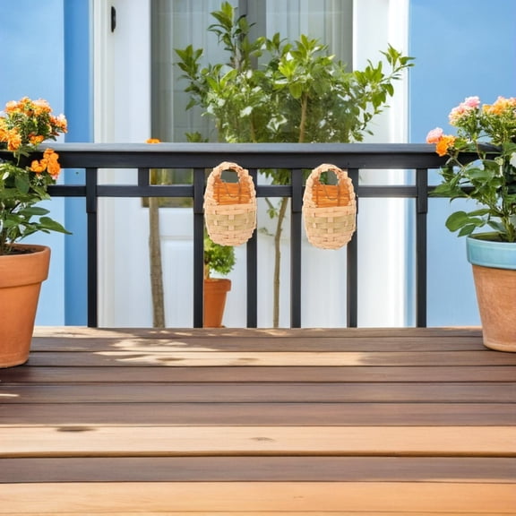 BESTYASH 4pcs Handwoven Bird House Light Yellow Bamboo Providing Shelter for Garden Decoration