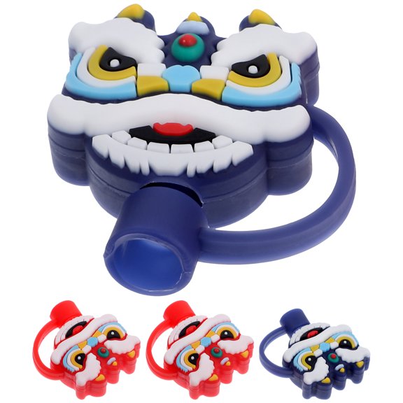 BESTYASH 4pcs Lion Straw Covers Reusable Drinking Straw Tips Portable Safe and Healthy