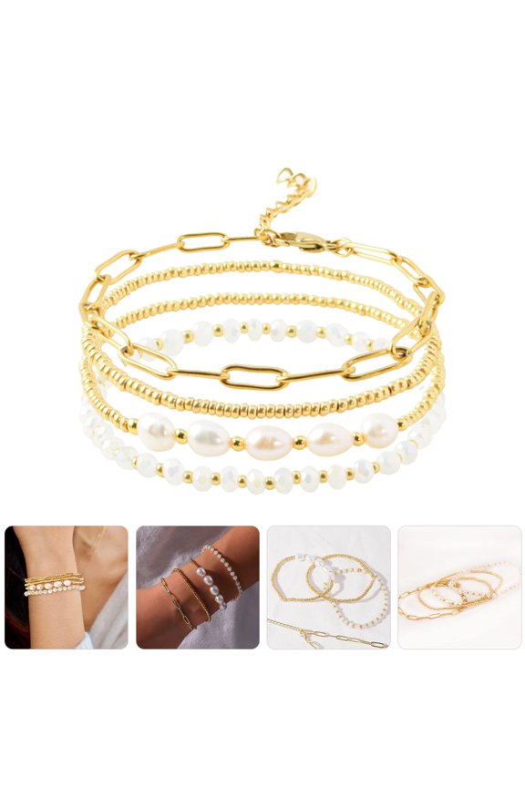 4pcs Women's Adjustable Bracelets Set, Trendy Golden Zinc Alloy Jewelry with Minimalist Design for Everyday Wear
