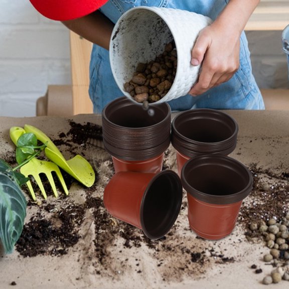 BESTYASH 50Pcs Brown Plastic Basin Flower Pot with Breathable Design for Living Rooms