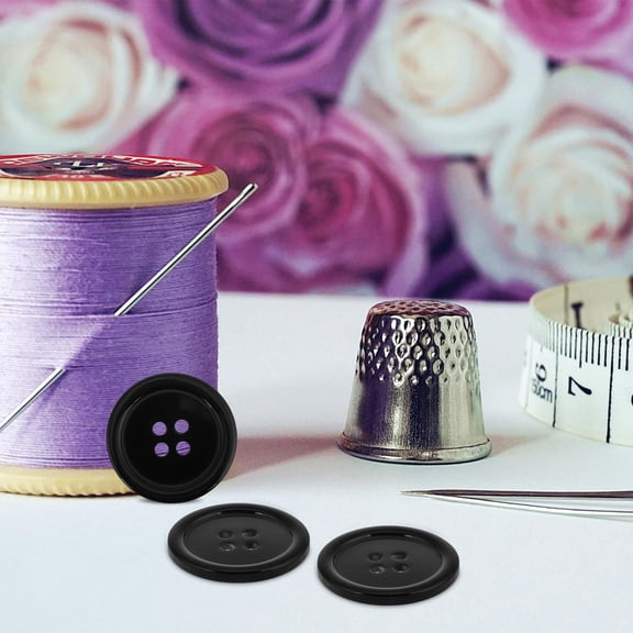 BESTYASH 50Pcs Black Round Resin Buttons for Clothes with Four Holes Durable Sewing Buttons