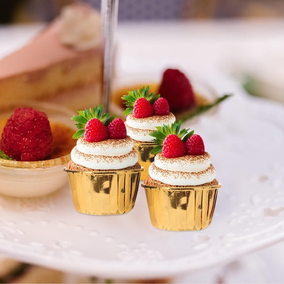 BESTYASH 50Pcs Golden Baking Cups Heat Resistant Paper Liners for Muffins and Small Cakes
