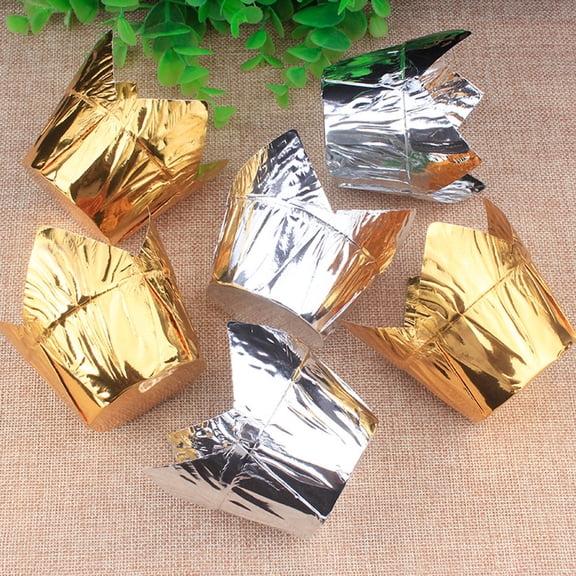 BESTYASH 50Pcs Heat-Resistant Silver Tulip Shape Baking Cupcake Cups for Home Party and Wedding