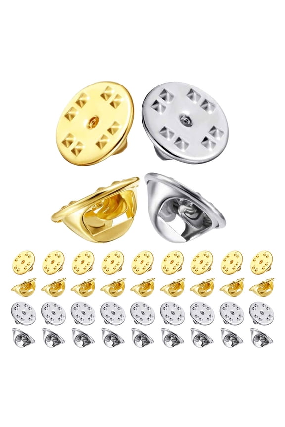 50Pcs Metal Pin Backs for Lapel Brooches with Locking Clutch and Smooth Polished Edges in Assorted Colors