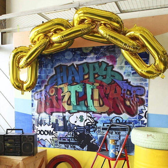 BESTYASH 50Pcs Party Foil Chain Balloons Plated Gold Aluminum for Birthday and Hip Hop Decor