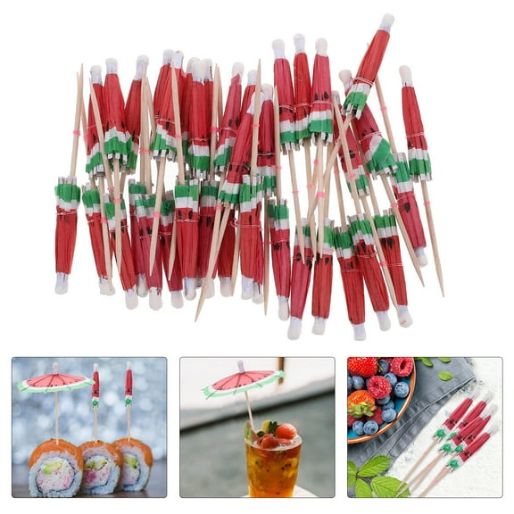 BESTYASH 50Pcs Watermelon Red Cocktail Picks Wooden Fruit Picks for Appetizer Decoration and Party Drinks