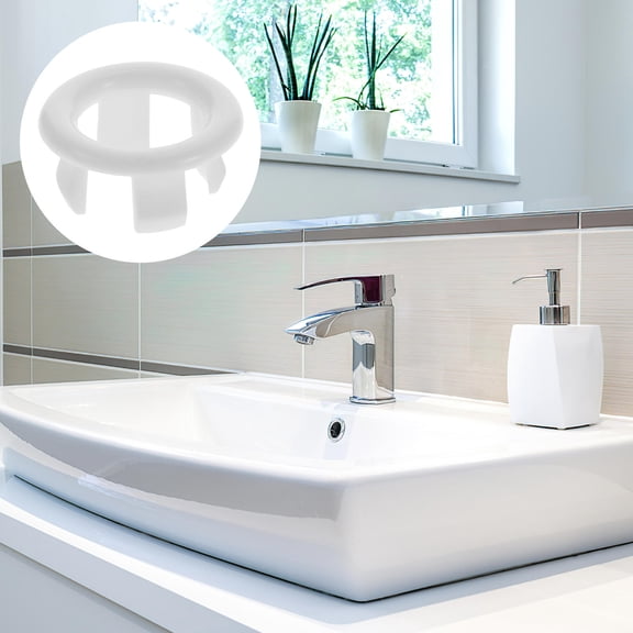 BESTYASH 50Pcs White Plastic Sink Overflow Ring for Wash Basin Easy to Clean and Install Bathroom Supplies