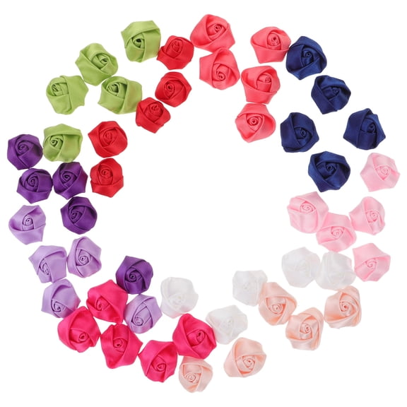 BESTYASH 50pcs Miniature Ribbon Roses for Bridal Wreaths and Crafts in Watermelon Red Color