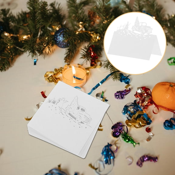 BESTYASH 50pcs Tent Cards For Table Setting White Paper Intricate Cutout Design For Christmas Party