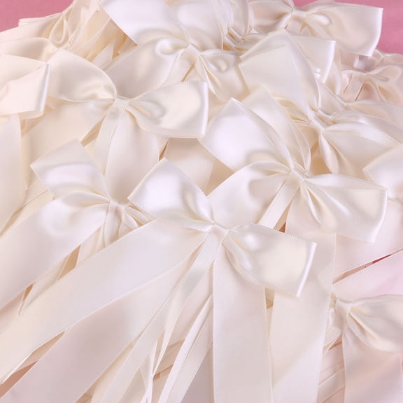BESTYASH 50pcs White Wedding Chair Bows for Anniversary Party Decorations and Event Decor