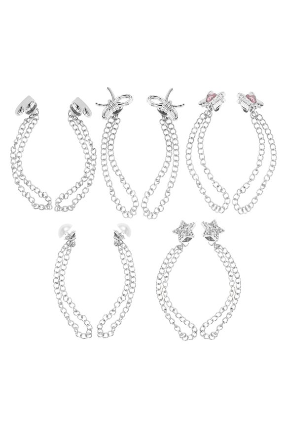 5Pairs Multi Purpose Plated Silver Pant Cuff Clips with Double Strand Chain for Invisible Trouser Length Management