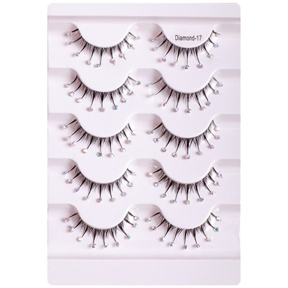 BESTYASH 5Pairs Natural Look Black False Eyelashes with Rhinestones for Makeup and Special Events