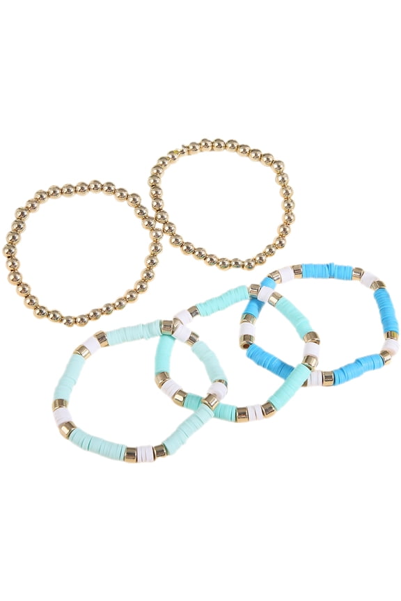 5Pcs Assorted Color Boho Clay Beads Bracelets Stackable Wrist Accessories for Parties