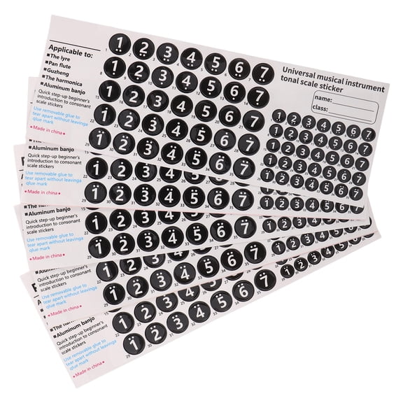 BESTYASH 5-Pack Black Pan Flute Note Stickers with Adhesive PVC Labels for Beginner Musicians and Learners