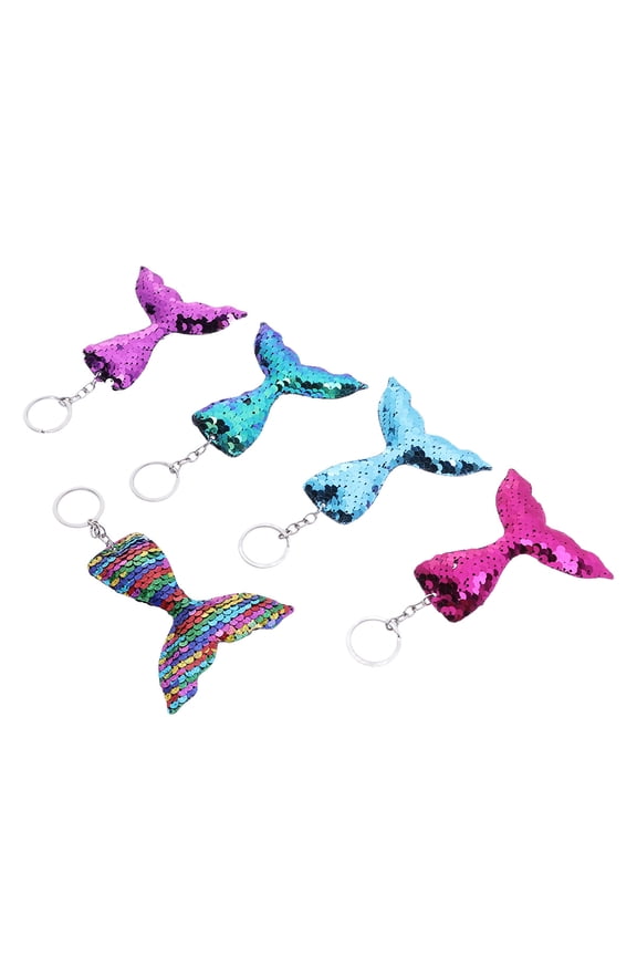 5-Pack Mermaid Keychains with Double-Sided Sequins, Assorted Colors, Creative Key