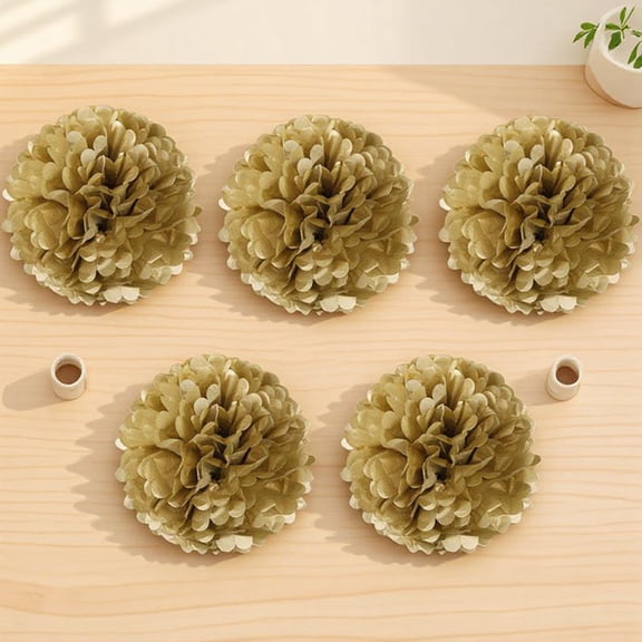 BESTYASH 5Pcs Crepe Paper Flowers Kit Gold Flower Paper Balls for Easter Celebrations