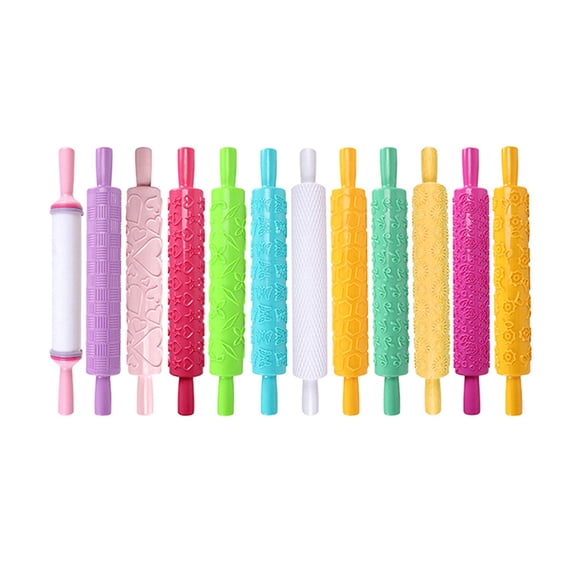 BESTYASH 5Pcs Assorted Color Plastic Rolling Pin Embossed Mold for Baking Fondant Cake Decoration