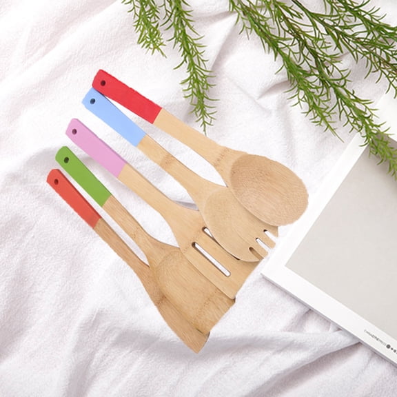BESTYASH 5Pcs Eco Friendly Bamboo Spatula Set for Kitchen Use with Comfortable Grip Perfect for All Cookware Surfaces