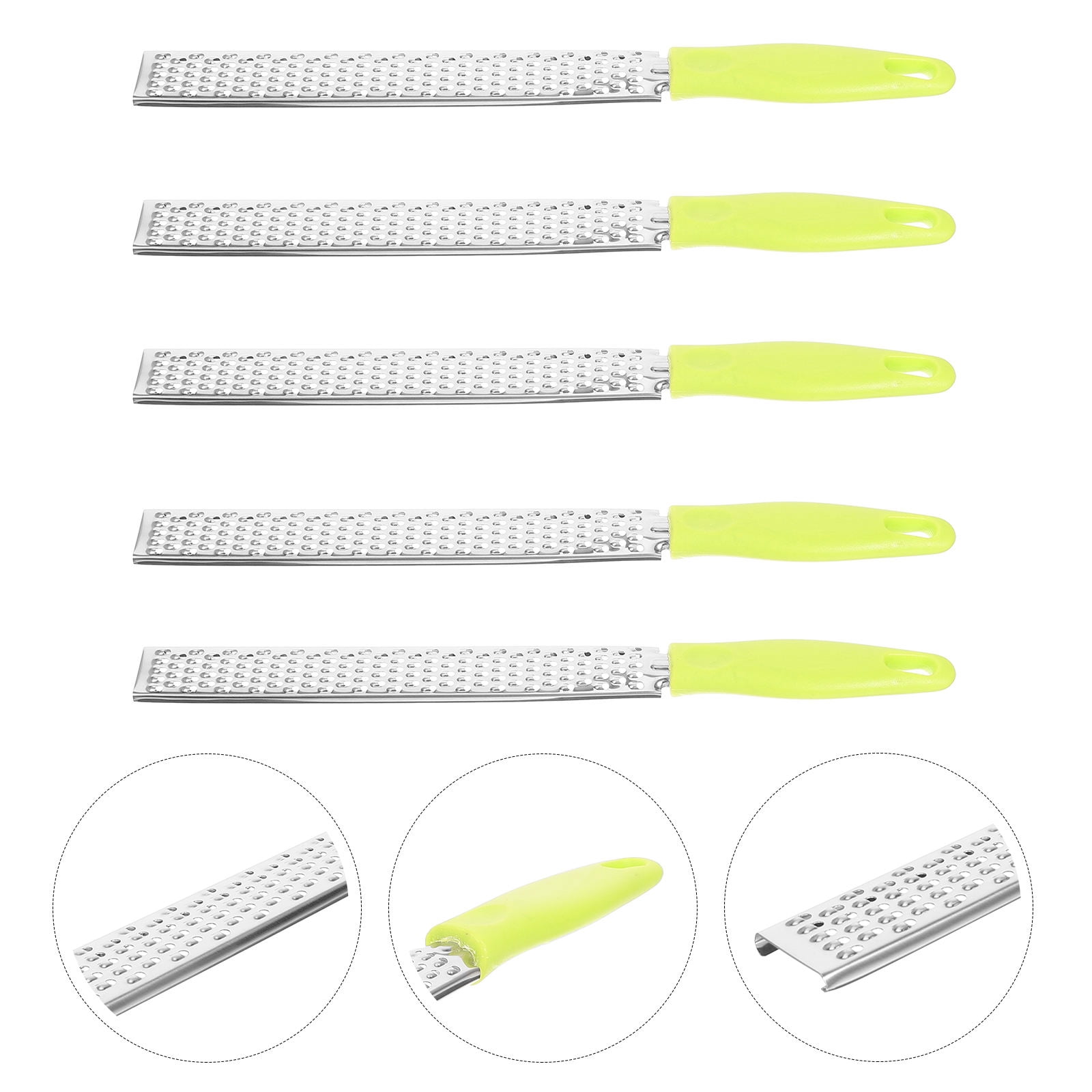 BESTYASH 5-Piece Stainless Steel Kitchen Grater Set with Ergonomic Green Handles, Multifunctional Handheld Vegetable and Fruit Graters