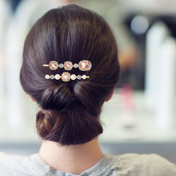 BESTYASH 5Pcs Metal Rhinestone Bobby Pins Hair Clips Pink Decorative Hair Accessories