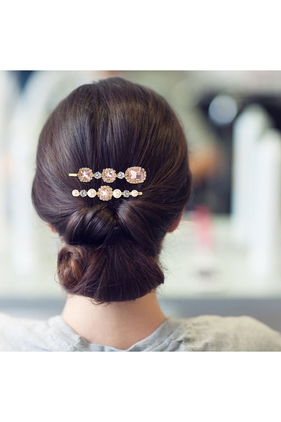 5Pcs Metal Rhinestone Bobby Pins Hair Clips Pink Decorative Hair Accessories