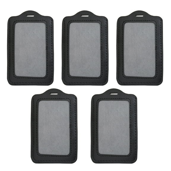 BESTYASH 5Pcs PU Pass Case Vertical Badge Holder Black with Clear Cover