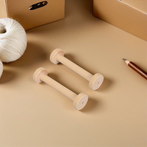 BESTYASH 5Pcs Khaki Wooden Thread Spools for Craft DIY Ribbon Cord Storage