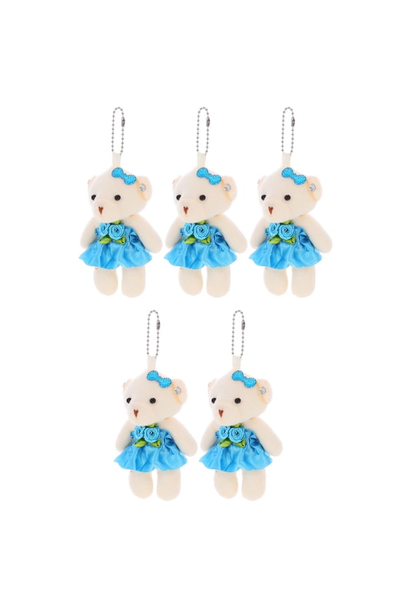 5Pcs Mini Bear Keychain Cloth Blue Cute Design Keychain Decor for Women