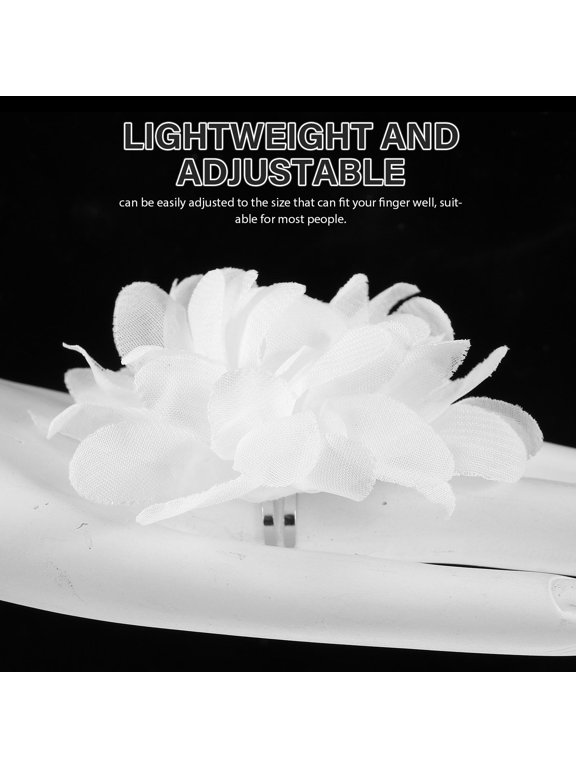 5Pcs White Silk Fabric Flower Rings Adjustable for Stage Performance and Dance