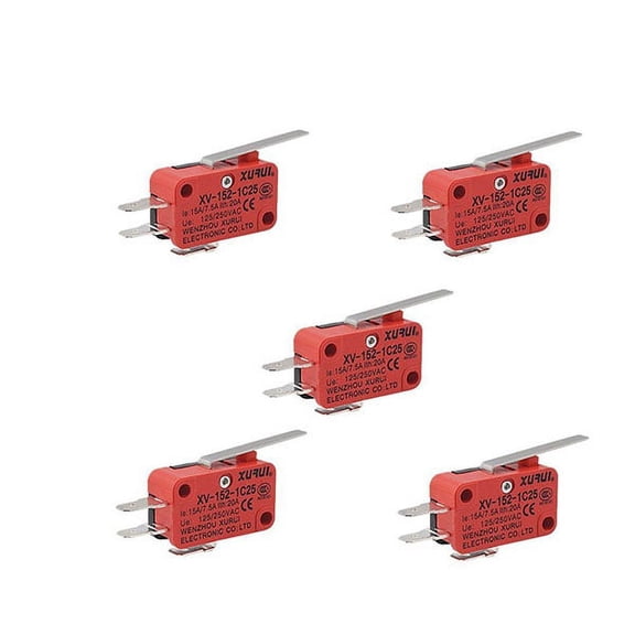 BESTYASH 5Pcs Nc Micro Handle Type Microswitch Red Plastic Metal with Straight Lever