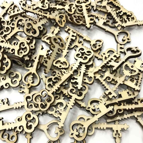 BESTYASH 60Pcs Natural Wooden Keys Handmade Wood Craft Embellishments for Home Decoration