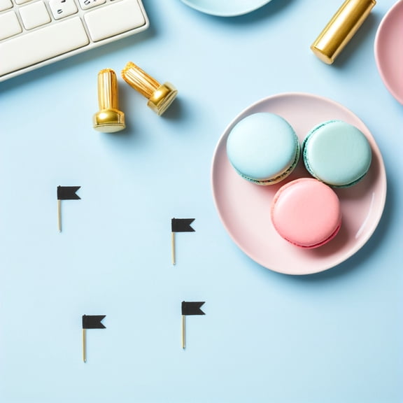 BESTYASH 60Pcs Unique Flag Push Pins Black for Travel Maps Home Office Notice Boards