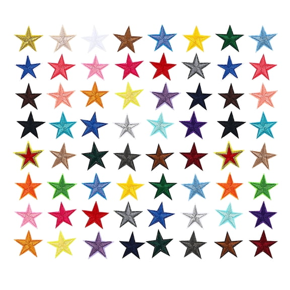 BESTYASH 68-Piece Assorted Color Embroidered Star Iron- Patches for Clothing, Polyester Applique Set