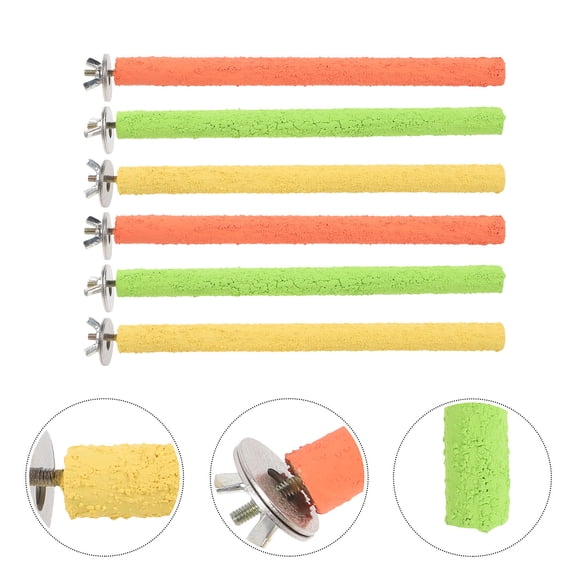 BESTYASH 6-Piece Parakeet Bird Perch Stand Set with Quartz Sand and Natural Wood for Cage Use and Bird Comfort