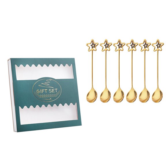 BESTYASH 6Pcs Boxed Golden Stainless Steel Ice Cream Spoons Practical Mixing and Stirring