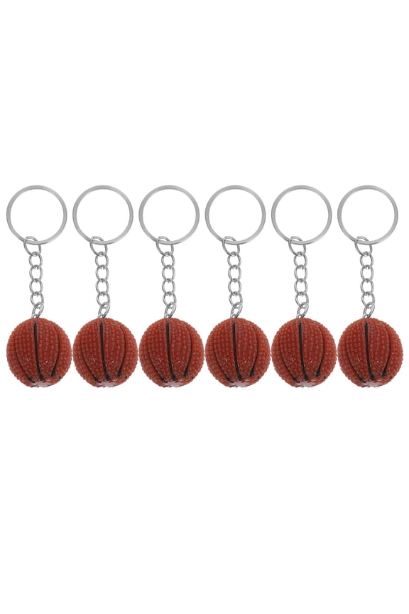 6-Pack Brown Basketball Keychains Pendant Key for Backpack, Schoolbag, Decoration, and Souvenir