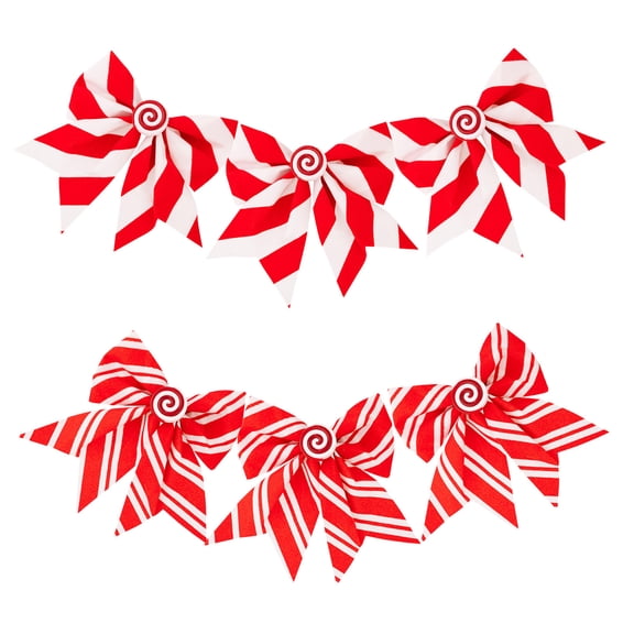 BESTYASH 6Pcs Christmas Wreath Bow with Red and White Peppermint Stripe for Festive Holiday Tree Decor