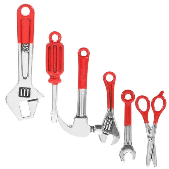 BESTYASH Red Alloy Miniature Dollhouse Tool Set, 6 Pieces with Detailed Craftsmanship for Decoration and Collectors