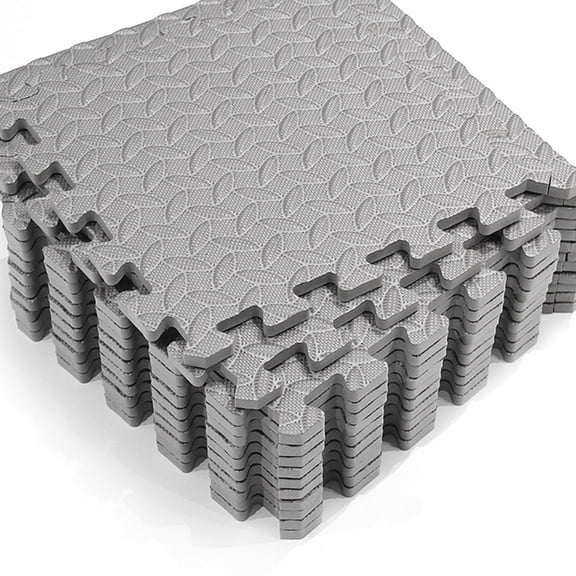 BESTYASH 6Pcs Grey Eva Floor Pads with Leaf Grain Pattern Non Slip Cushion Mats for Gym Yoga Room