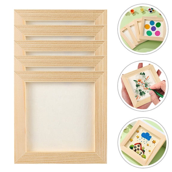 BESTYASH 15x15cm Beige Wood Blank Frame 0.9cm Thick for Painting and Clay Art 6 Pack