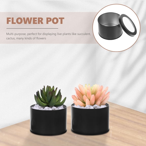 BESTYASH 6Pcs Portable Metal Flower Planter Black Tinplate Decorative Plant Pot