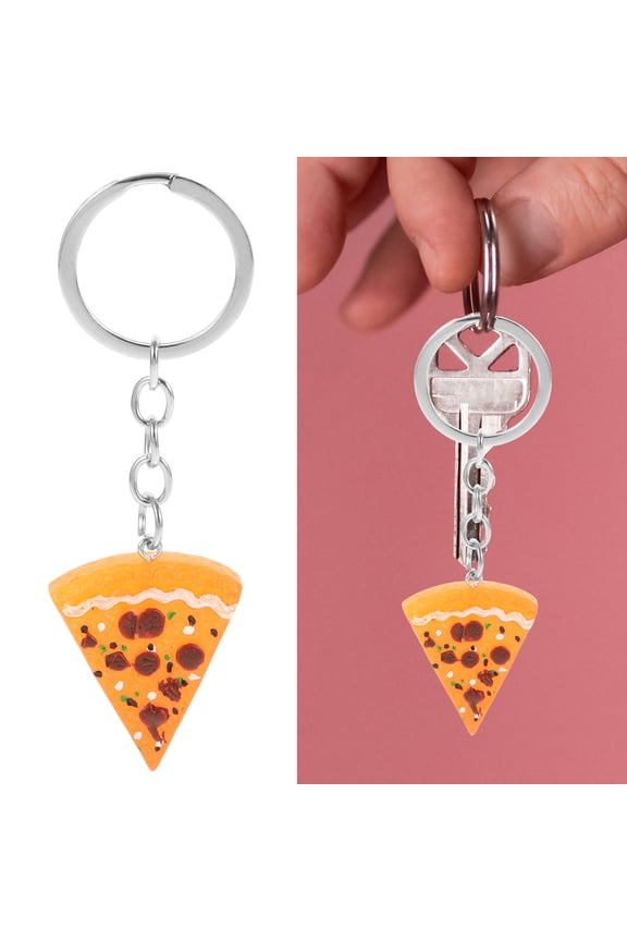 6-Pack Pizza Shaped Resin Keychains, Orange Food Pendant Key for Keys or Bag Charms